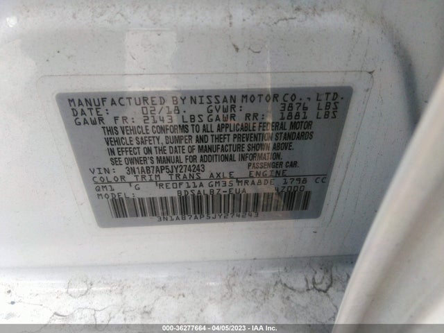 Nissan SENTRA S 2018 3N1AB7AP5JY274243 Image 10