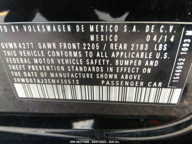 36277686 :رقم المزاد ، 3VWD07AJ3EM430513 vin ، 2014 Volkswagen Jetta Sedan Se W/connectivity/sunroof مزاد بيع