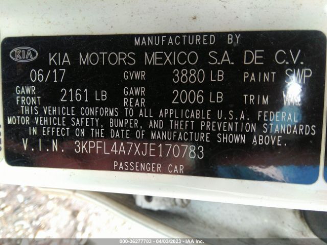 3KPFL4A7XJE170783 KIA FORTE LX