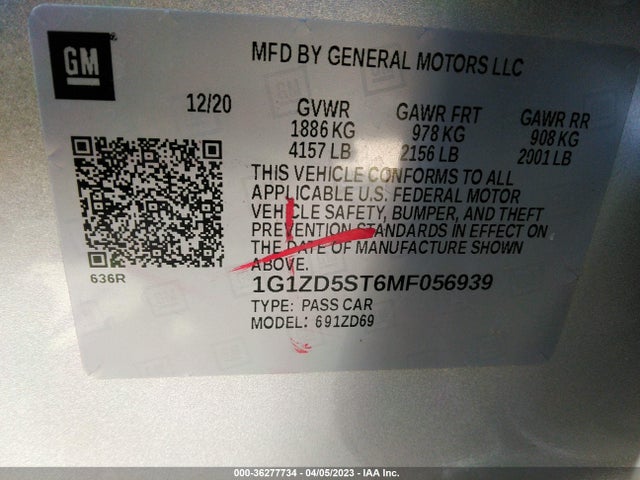 Chevrolet MALIBU LT 2021 1G1ZD5ST6MF056939 Image 9