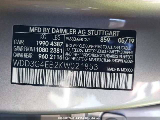 WDD3G4EB2KW021853 Mercedes-Benz A-class A 220