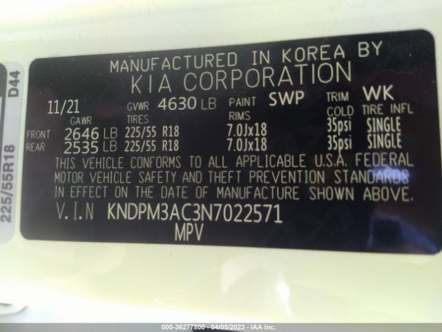 KNDPM3AC3N7022571 KIA Sportage Lx