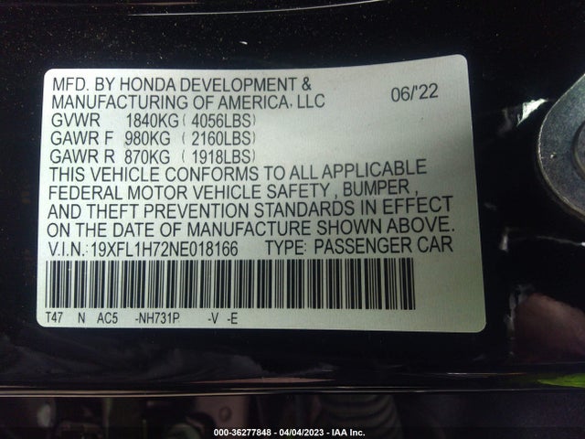 Honda Civic Hatchback Ex-l 2022 19XFL1H72NE018166 Image 11