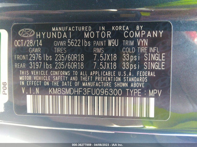Hyundai Santa Fe Gls 2015 KM8SMDHF3FU096300 Image 10