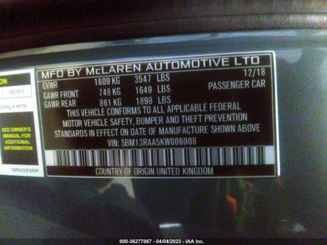 SBM13RAA5KW006908 Mclaren 600LT
