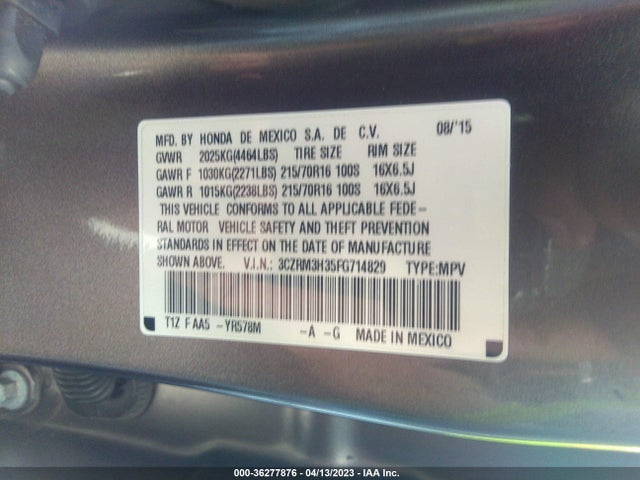 2015 HONDA CR-V LX VIN: 3CZRM3H35FG714829
