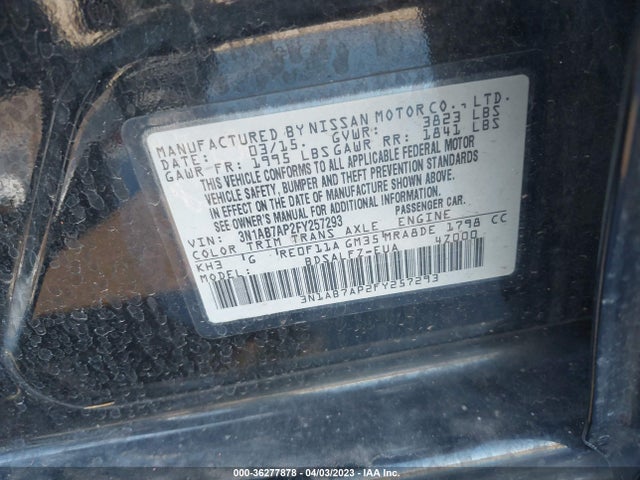 2015 NISSAN SENTRA FE+ S VIN: 3N1AB7AP2FY257293
