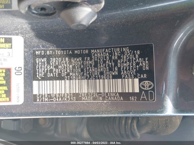 Toyota COROLLA LE 2018 2T1BURHE7JC119608 Image 10