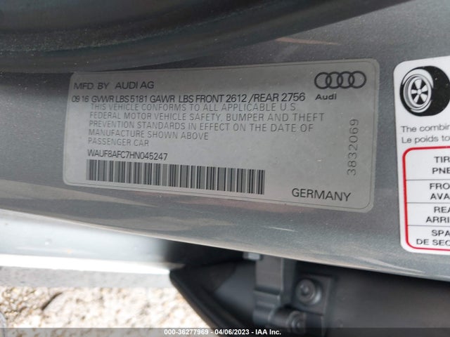 WAUF8AFC7HN045247 Audi A6 PREMIUM
