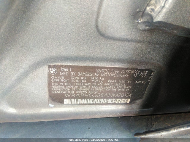2010 BMW 3 SERIES 328I VIN: WBAPH5G58ANM70154