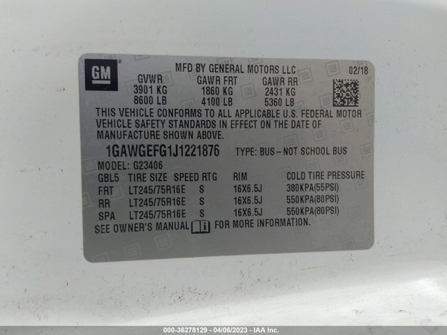 Chevrolet Express Passenger Ls 2018 1GAWGEFG1J1221876 Image 9