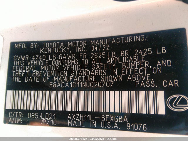 58ADA1C11NU020707 Lexus Es Es 300h
