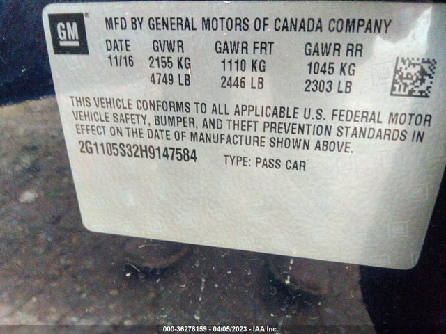 Chevrolet IMPALA LT 2017 2G1105S32H9147584 Image 10