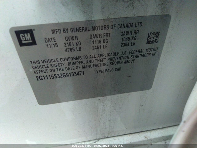 Chevrolet IMPALA LT 2016 2G1115S32G9133471 Image 9