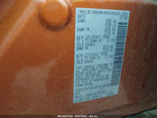 Nissan ROGUE SV 2018 5N1AT2MTXJC839869 Image 9