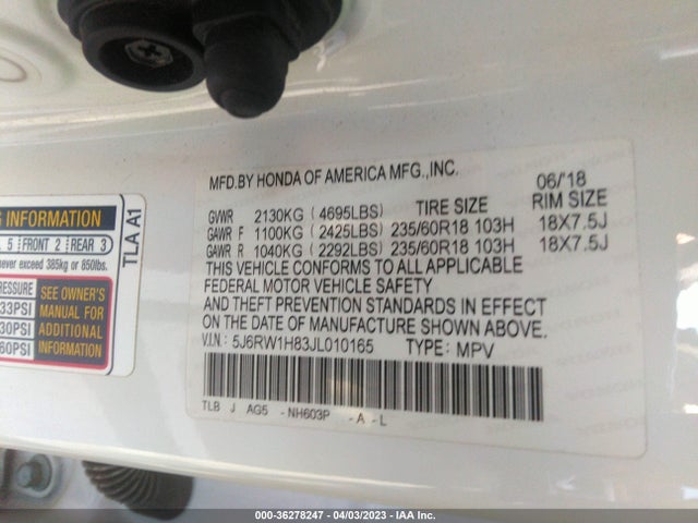 Honda Cr-v Ex-l 2018 5J6RW1H83JL010165 Image 9
