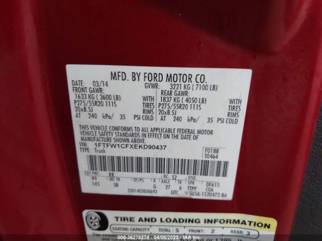 1FTFW1CFXEKD90437 Ford F-150 Xl/stx/xlt/fx2/lariat