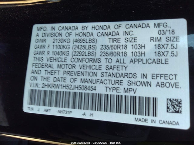 Honda CR-V EX 2018 2HKRW1H52JH508454 Image 11