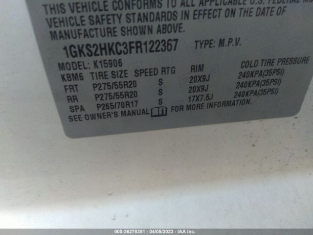 1GKS2HKC3FR122367 GMC Yukon Xl Slt