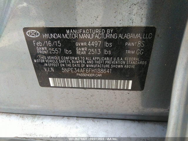 Hyundai Sonata 2.4l Limited 2015 5NPE34AF6FH188641 Image 10