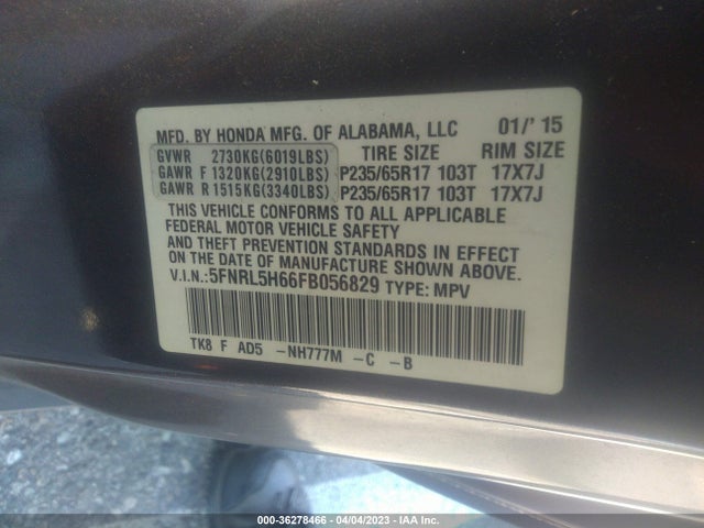 Honda Odyssey Ex-l 2015 5FNRL5H66FB056829 Image 10