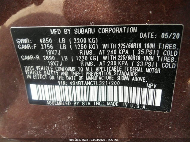 2020 Subaru Outback, VIN: 4S4BTANC7L3217200
