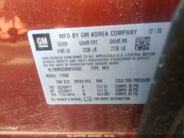 Chevrolet Trailblazer Ls 2021 KL79MMS28MB104583 Image 9