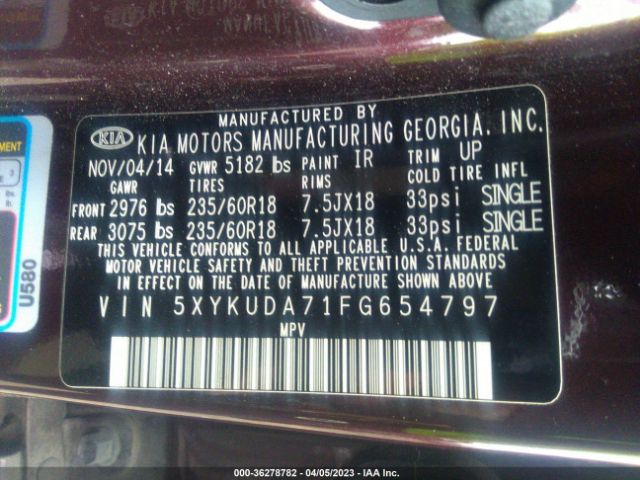 5XYKUDA71FG654797 KIA Sorento Ex V6