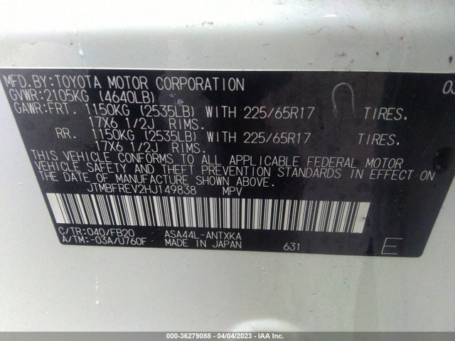 2017 TOYOTA RAV4 LE VIN: JTMBFREV2HJ149838