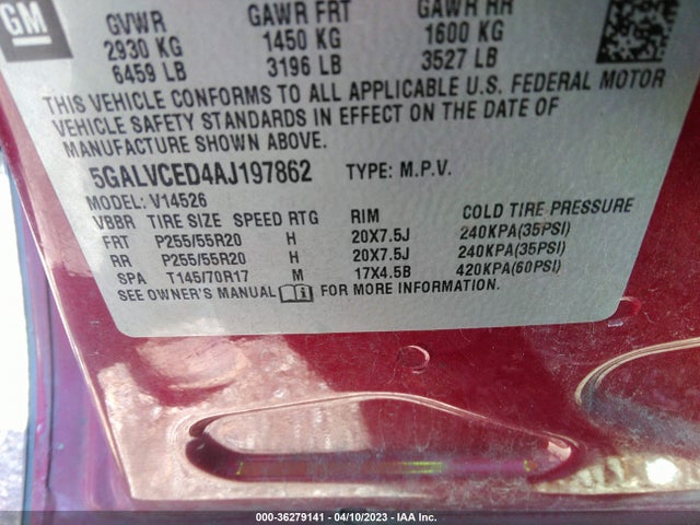2010 BUICK ENCLAVE CXL W/2XL VIN: 5GALVCED4AJ197862