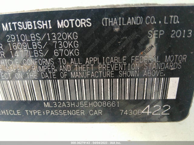 ML32A3HJ5EH008661 Mitsubishi MIRAGE DE