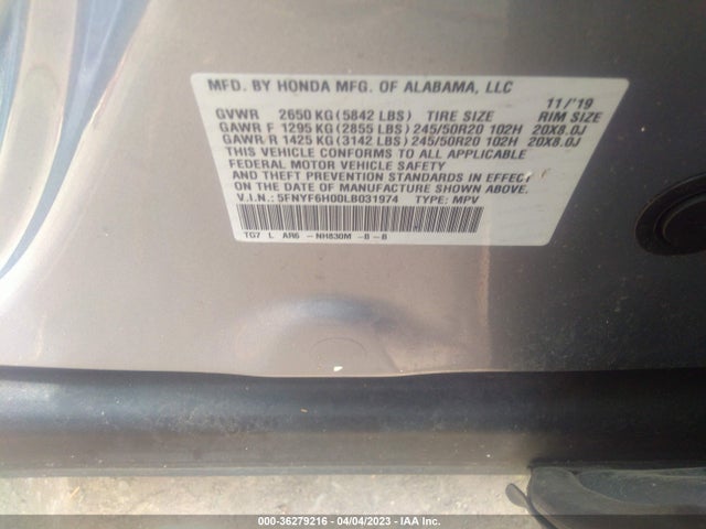 Honda Pilot Elite 2020 5FNYF6H00LB031974 Image 9
