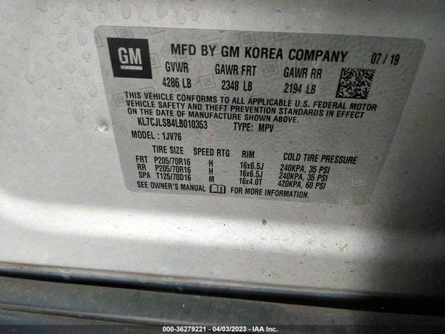 Chevrolet Trax Lt 2020 KL7CJLSB4LB010353 Image 9