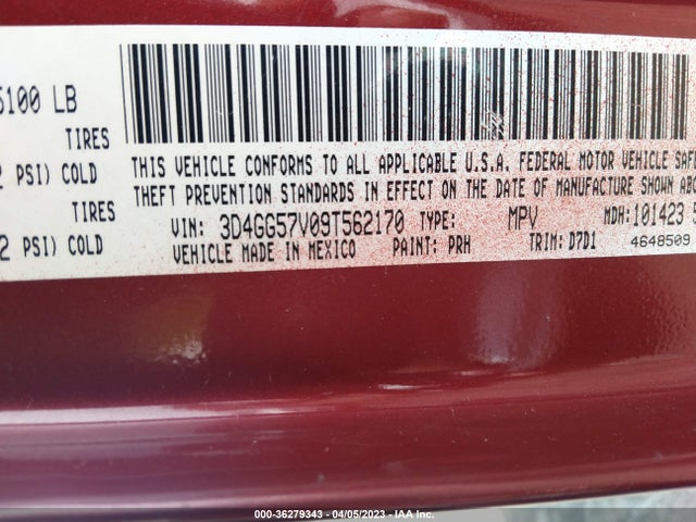 2009 DODGE JOURNEY SXT VIN: 3D4GG57V09T562170
