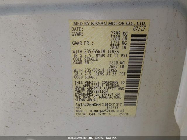 5N1AZ2MH0HN180757 Nissan MURANO SV