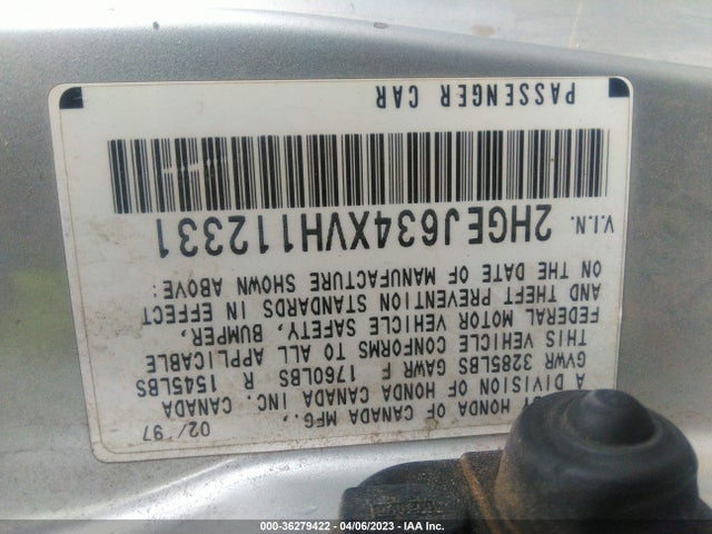 1997 HONDA CIVIC DX VIN: 2HGEJ634XVH112331