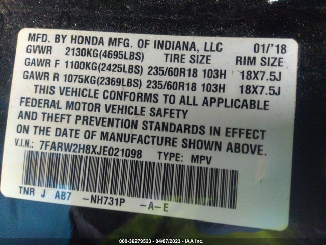 Honda Cr-v Ex-l 2018 7FARW2H8XJE021098 Image 9