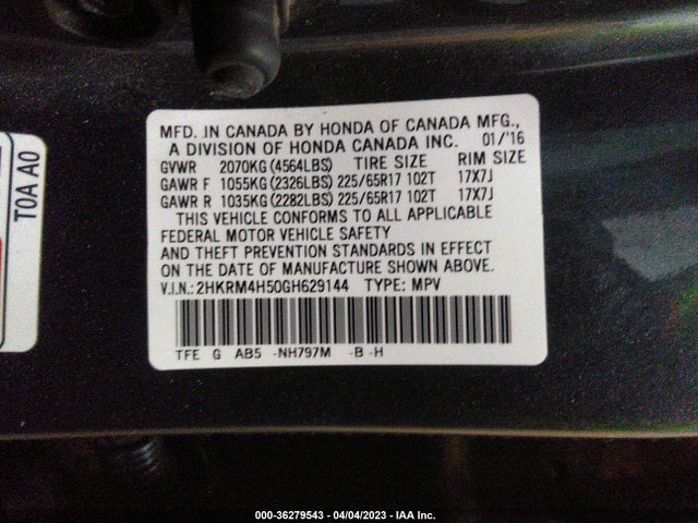 Honda CR-V EX 2016 2HKRM4H50GH629144 Image 9