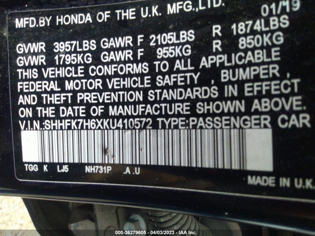 Honda Civic Hatchback Ex 2019 SHHFK7H6XKU410572 Image 9