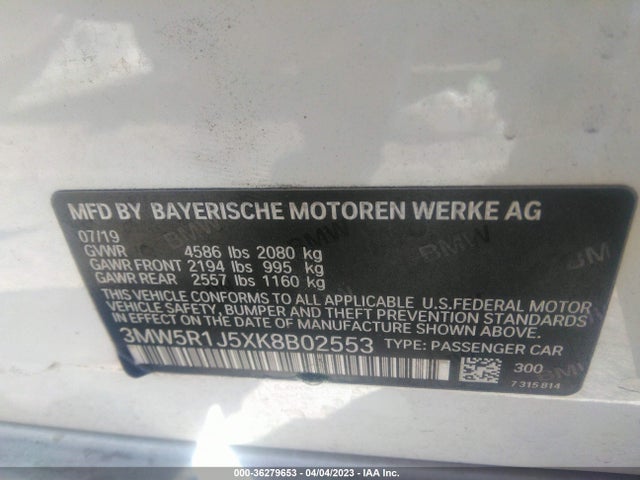 BMW 3 Series 330i 2019 аукцион фото