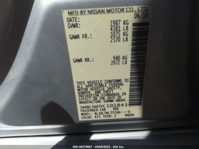1N4BL3AP2FC101843 Nissan Altima 3.5 Sl