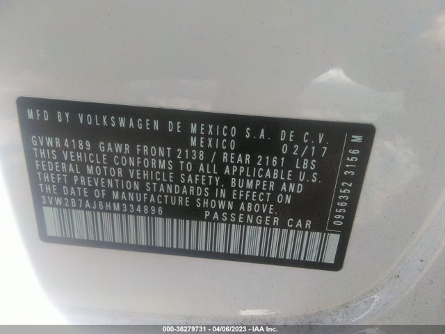 3VW2B7AJ6HM334896 Volkswagen Jetta 1.4t S