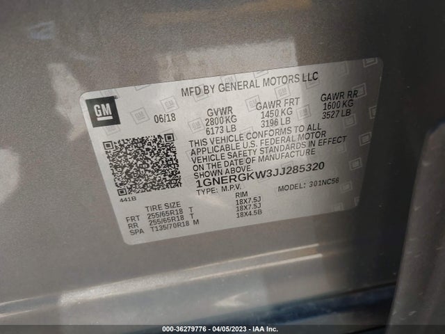 Chevrolet Traverse Lt Cloth 2018 1GNERGKW3JJ285320 Image 10