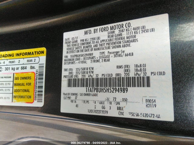 2017 Ford Mustang, VIN: 1FATP8UH5H5294989