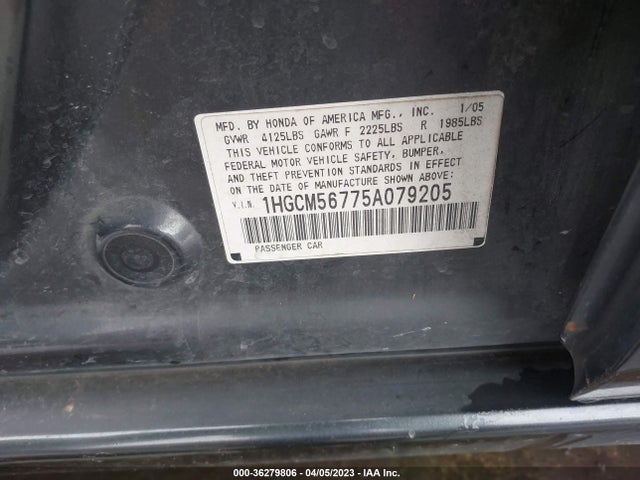 2005 HONDA ACCORD SDN EX/EX-L WITH NAVI VIN: 1HGCM56775A079205