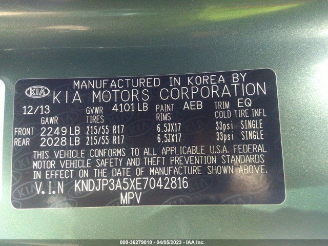 KIA SOUL + 2014 KNDJP3A5XE7042816 Image 10