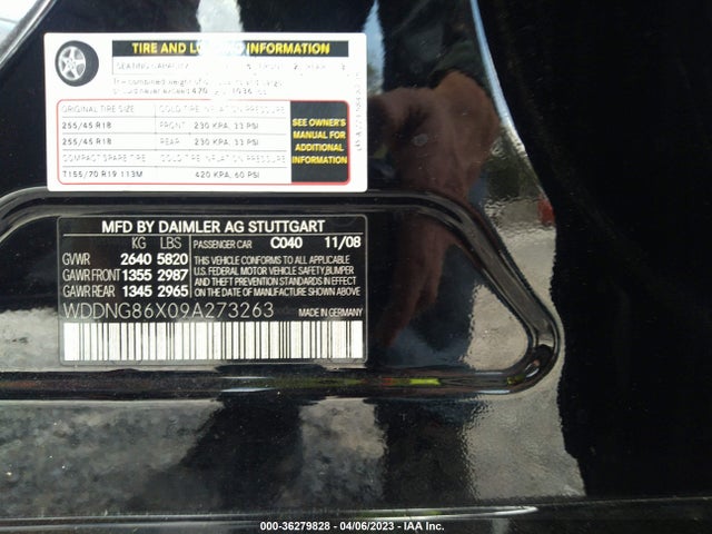 2009 MERCEDES-BENZ S-CLASS 5.5L V8 VIN: WDDNG86X09A273263