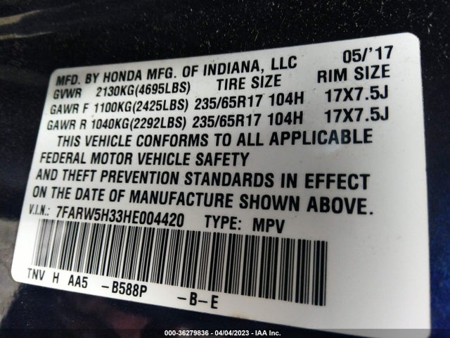 Honda CR-V LX 2017 7FARW5H33HE004420 Image 9