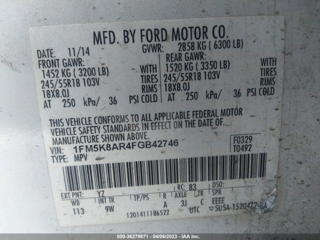 Ford UTILITY POLICE 2015 1FM5K8AR4FGB42746 Image 10