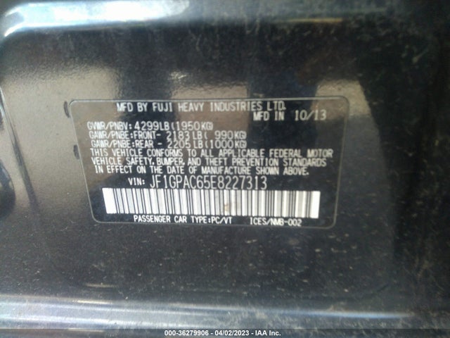 2014 SUBARU IMPREZA WAGON 2.0I PREMIUM VIN: JF1GPAC65E8227313